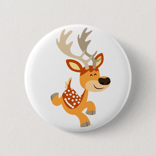 Cute Cartoon Gamboling Fallow Deer Button Badge (Front)
