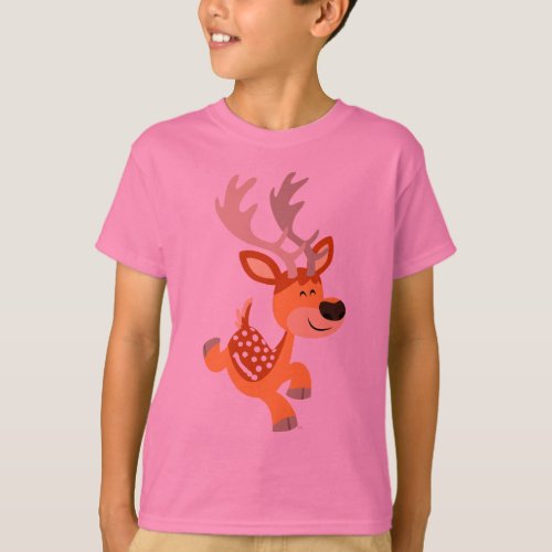 Cute Cartoon Gamboling Fallow Deer Kids T_Shirt