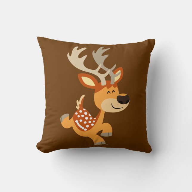 Cute Cartoon Gamboling Fallow Deer Pillow (Front)
