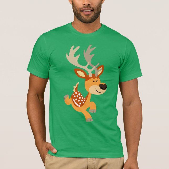 Cute Cartoon Gamboling Fallow Deer T-Shirt (Front)