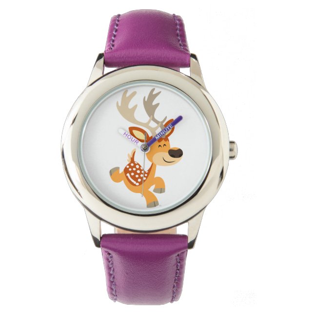 Cute Cartoon Gamboling Fallow Deer Watch (Front)