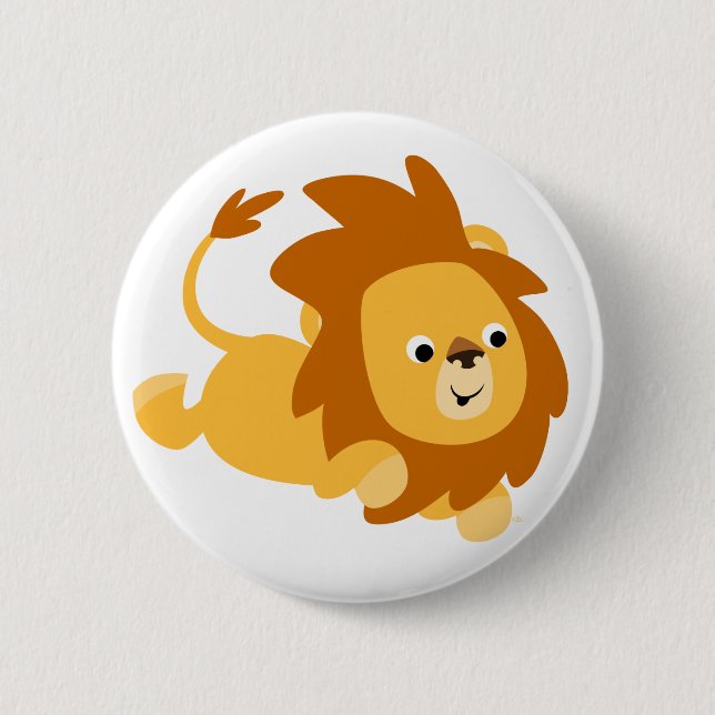 Cute Cartoon Gamboling Lion Button Badge (Front)
