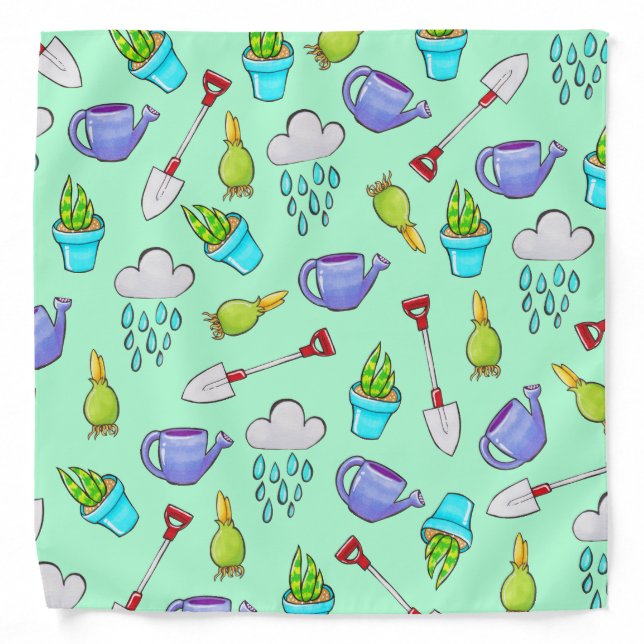 Cute Cartoon Gardening Tools and Plants Bandana (Front)