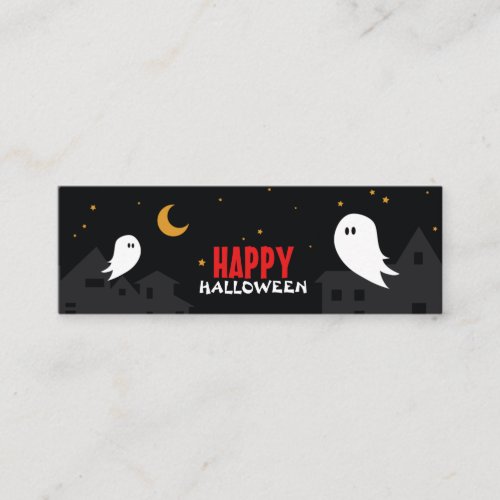 Cute cartoon ghost in town halloween night  mini business card