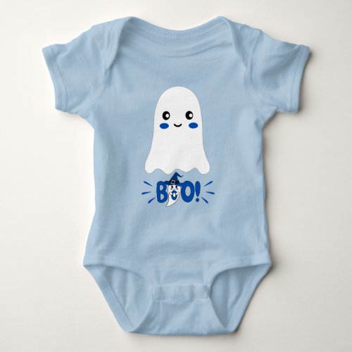 Cute Cartoon Ghost Saying BOO Baby Bodysuit