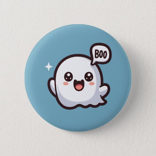 Cute Cartoon Ghost Saying BOO Button