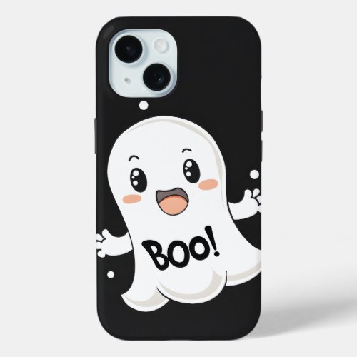 Cute Cartoon Ghost saying BOO iPhone 15 Case