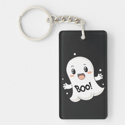 Cute Cartoon Ghost saying BOO Keychain