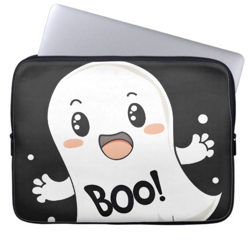 Cute Cartoon Ghost saying BOO Laptop Sleeve