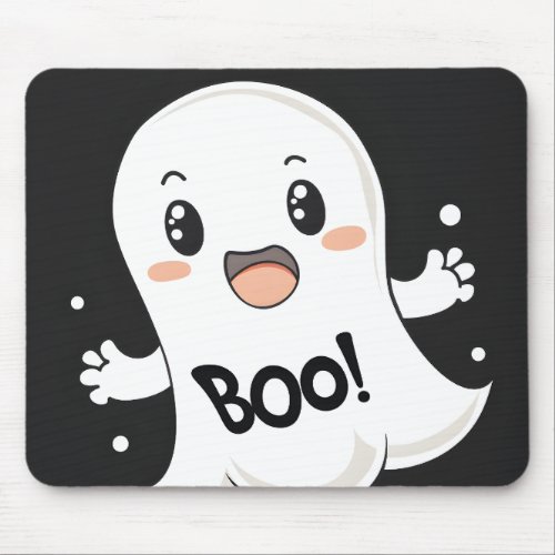 Cute Cartoon Ghost saying BOO Mouse Pad