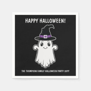 Cute Cartoon Ghost Spirit With Witch Hat Halloween Napkins