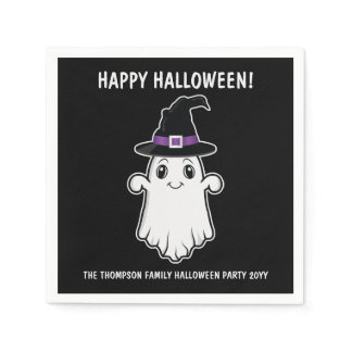 Cute Cartoon Ghost Spirit With Witch Hat Halloween Napkins