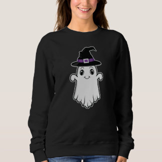 Cute Cartoon Ghost Spirit With Witch Hat Halloween Sweatshirt