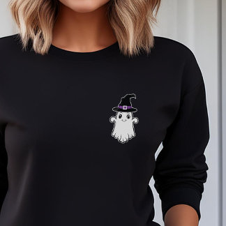 Cute Cartoon Ghost Spirit With Witch Hat Halloween Sweatshirt