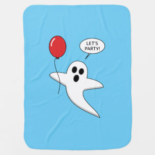 Cute Cartoon Ghost with Red Balloon Baby Blanket