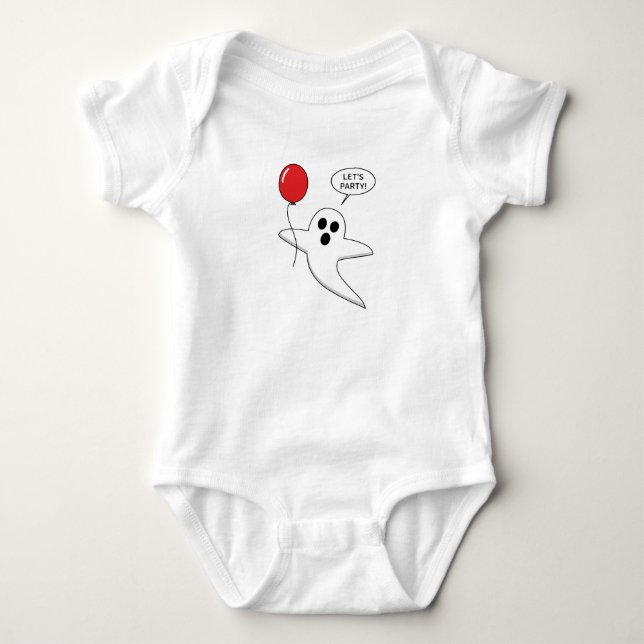 Cute Cartoon Ghost with Red Balloon Baby Bodysuit (Front)