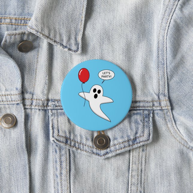 Cute Cartoon Ghost with Red Balloon Button (In Situ)