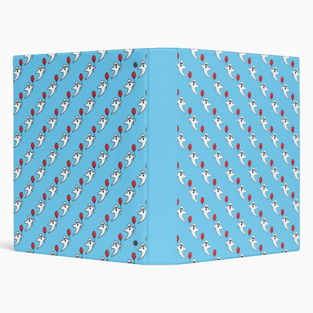 Cute Cartoon Ghost with Red Balloon Pattern 3 Ring Binder (Background)