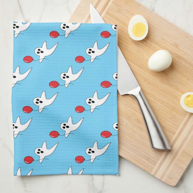 Cute Cartoon Ghost with Red Balloon Pattern Kitchen Towel (Quarter Fold)