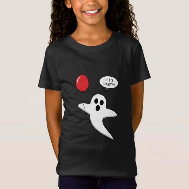 Cute Cartoon Ghost with Red Balloon T-Shirt (Front)