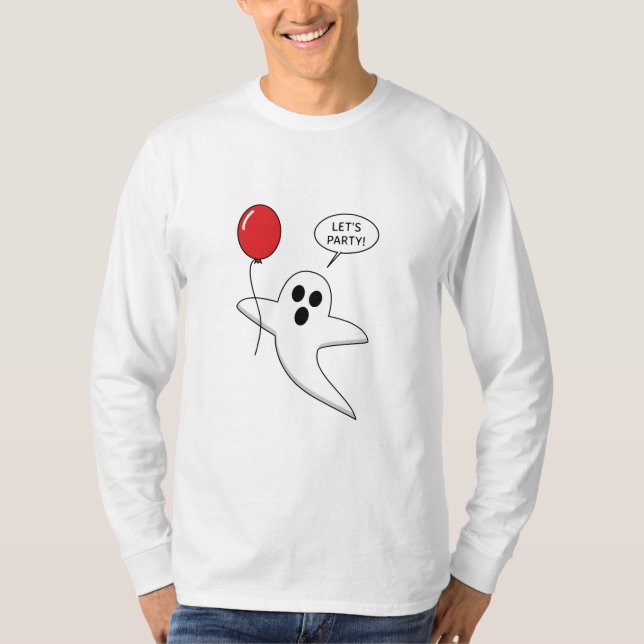 Cute Cartoon Ghost with Red Balloon T-Shirt (Front)