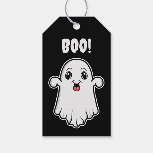 Cute Cartoon Ghosts Happy Halloween Black White Gift Tags