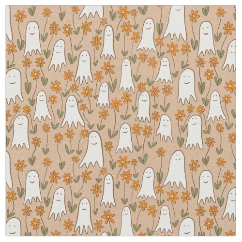 Cute Cartoon Ghosts in the Garden Halloween Fabric