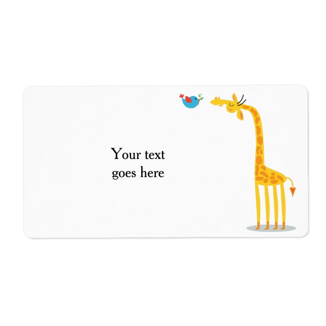 Cute cartoon giraffe and bird label (Front)