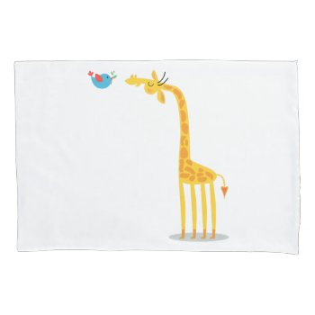 Cute Cartoon Giraffe And Bird Pillowcase by MrHighSky at Zazzle