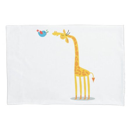 Cute Cartoon Giraffe And Bird Pillowcase