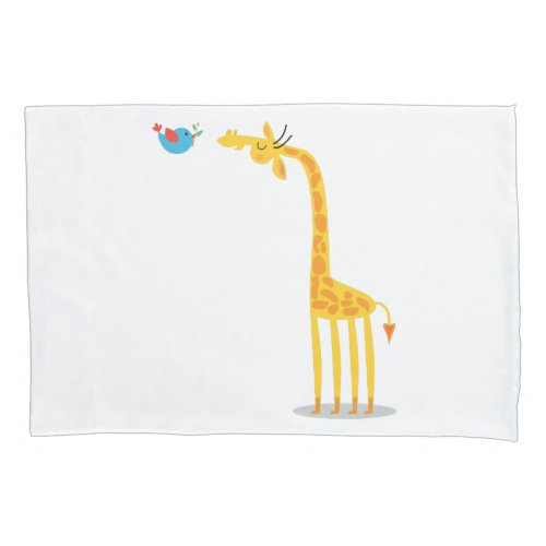 Cute cartoon giraffe and bird pillowcase