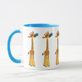 Cute Cartoon Giraffe and Blue Flower Mug