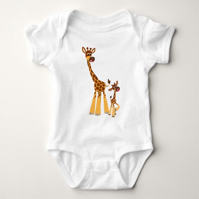 Cute Cartoon Giraffe and Calf  Baby Bodysuit (Front)