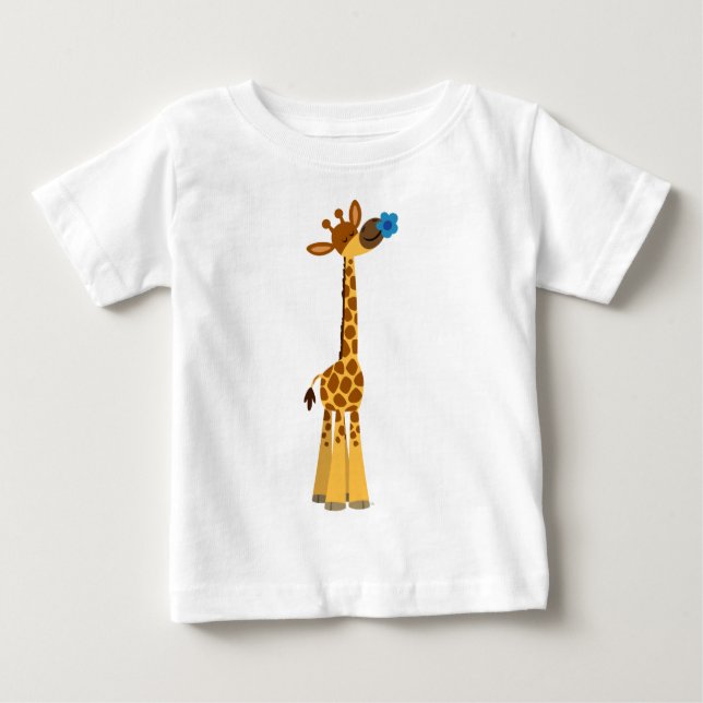 Cute Cartoon Giraffe and Flower Baby T-Shirt (Front)