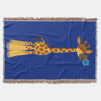 Cute Cartoon Giraffe And Flower Throw Blanket