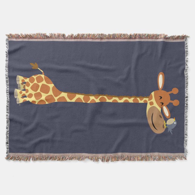 Cute Cartoon Giraffe And Friend Throw Blanket (Front)