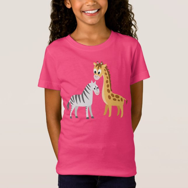 Cute Cartoon Giraffe and Zebra African Safari T-Shirt (Front)