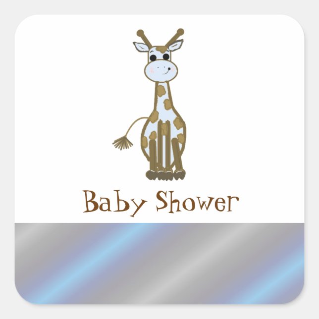 Cute Cartoon Giraffe Baby Shower Square Sticker (Front)