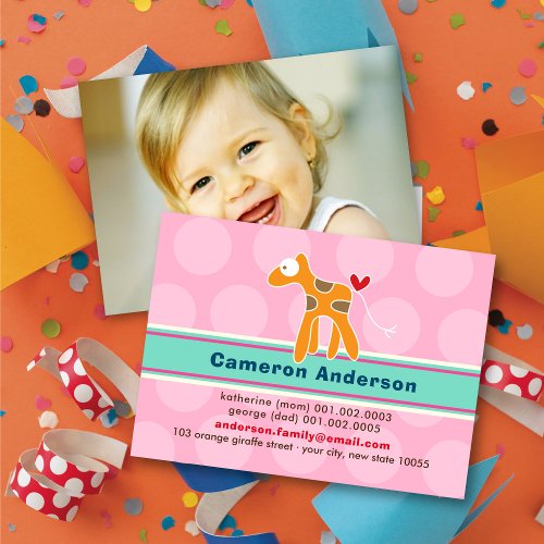 Cute Cartoon Giraffe Colorful Kids Profile Photo Calling Card