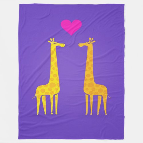Cute Cartoon Giraffe Couple In Love Fleece Blanket