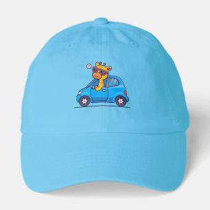 Cute Cartoon Giraffe Driving Blue Car Cool Classic Hat