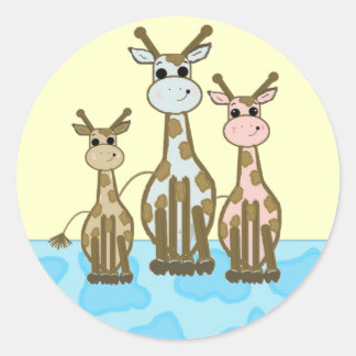 Cute Cartoon Giraffe family Classic Round Sticker