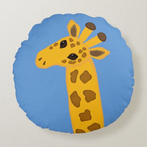 Cute Cartoon Giraffe Golden Yellow Brown Animal Round Pillow