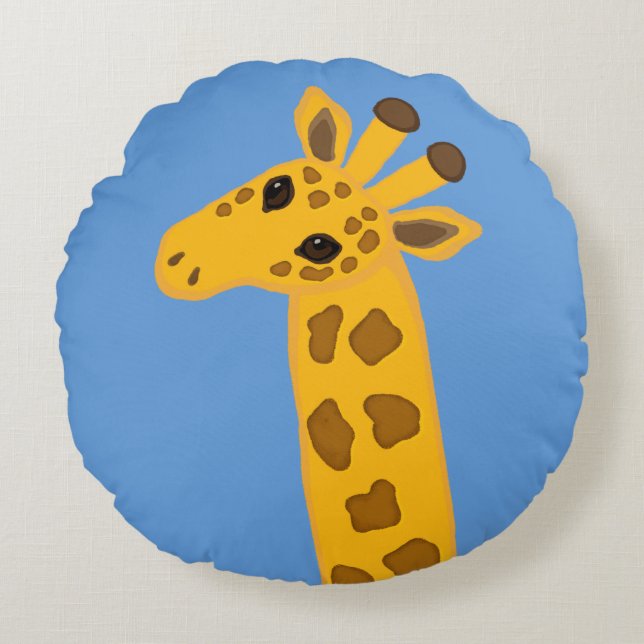 Cute Cartoon Giraffe Golden Yellow Brown Animal Round Pillow (Front)