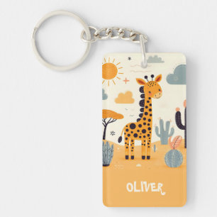 Cute Cartoon Giraffe in Savanna Keychain