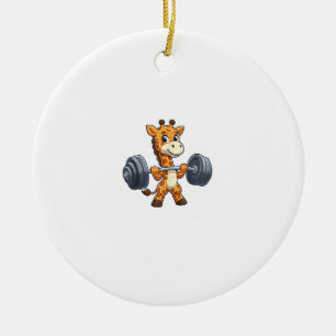 Cute Cartoon Giraffe Lifting Weights Fitness Gym  Ceramic Ornament