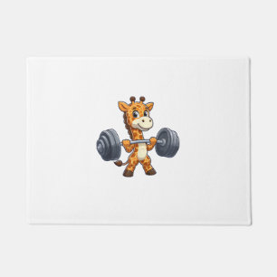 Cute Cartoon Giraffe Lifting Weights Fitness Gym  Doormat