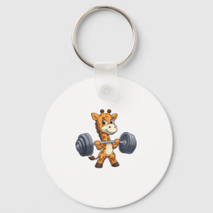 Cute Cartoon Giraffe Lifting Weights Fitness Gym  Keychain