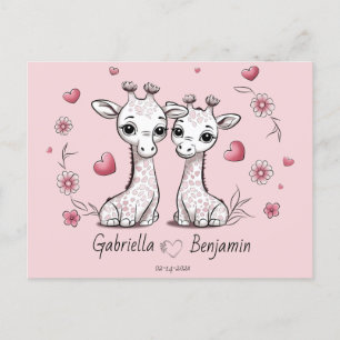 Cute Cartoon Giraffe Lovers Heart Valentine’s Day Postcard