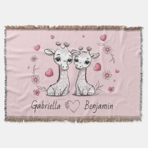 Cute Cartoon Giraffe Lovers Heart Valentine’s Day  Throw Blanket